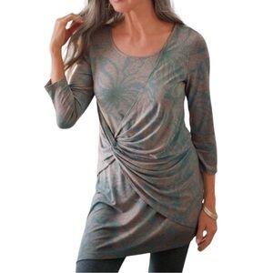 Soft Surroundings Pearl Blossom Gray Jersey Knit Tunic Top Size Petite  XLarge